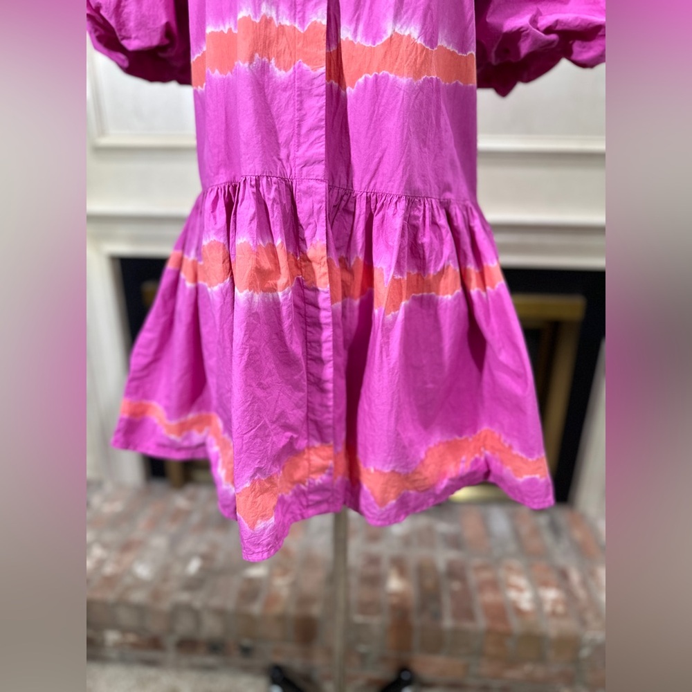 WKND Frock It Balloon Sleeve Shirt Dress Pink Orange Tie Dye - Picture 3 of 12